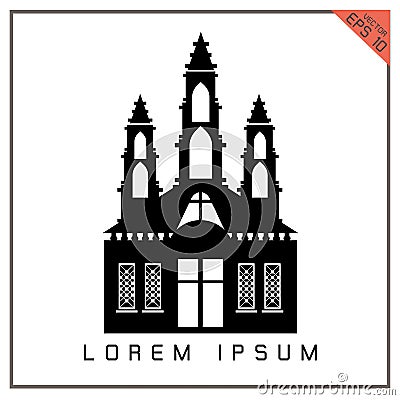 Vector black Church set icon on white background Vector Illustration