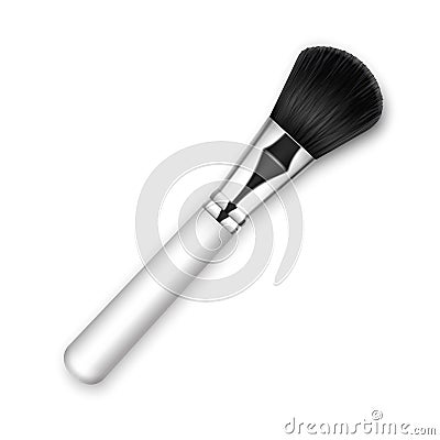 Vector Black Clean Professional Makeup Powder Brush with White Handle Isolated on White Background Vector Illustration