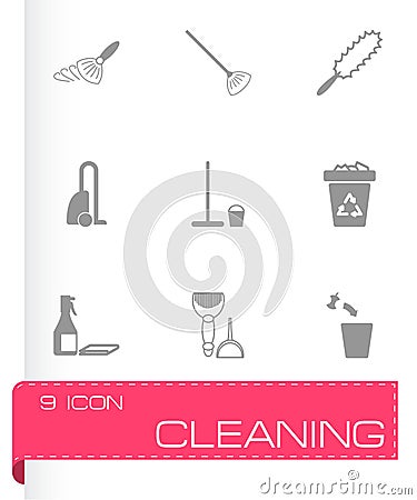 Vector black cleaning icons set Vector Illustration