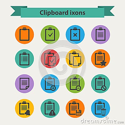 Vector black Clipboard icons set in flat style Vector Illustration