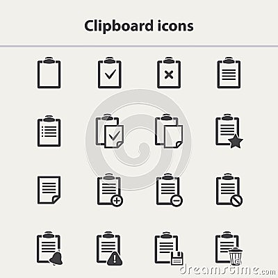 Vector black Clipboard icons set Vector Illustration