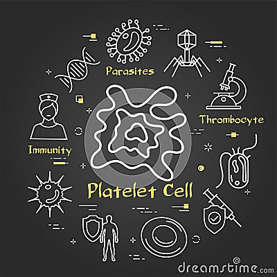 Vector black concept of bacteria and viruses - platelet cell icon Vector Illustration
