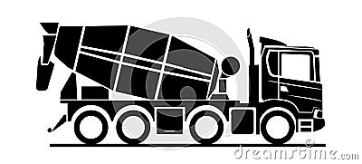 Vector black concrete mixer icon on white background, side view. Cement mixer truck. Stylish icon for logo. Modern flat vector Vector Illustration