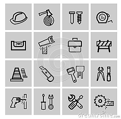 Vector black construction icons set Vector Illustration