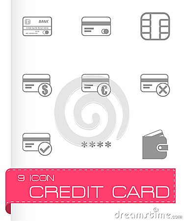 Vector black credit card eyes icons set Vector Illustration