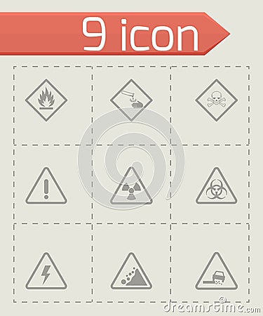 Vector black danger icons set Vector Illustration