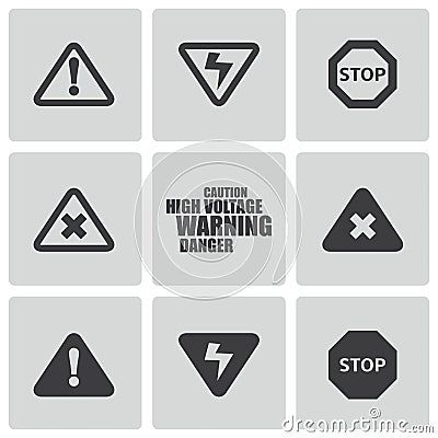 Vector black danger icons set Vector Illustration