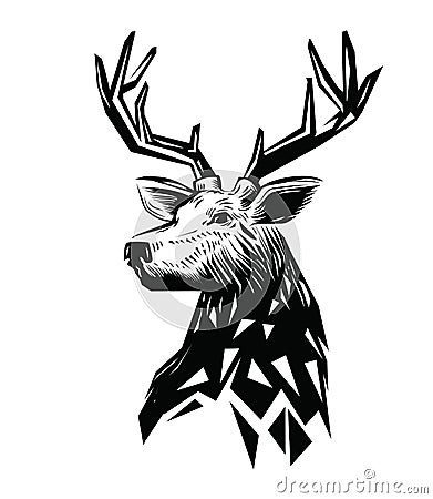 Vector black Deer head Vector Illustration