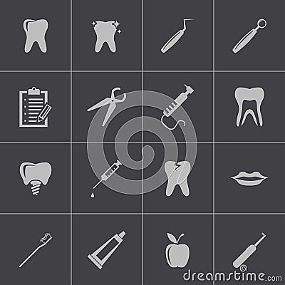 Vector black dental icons set Vector Illustration