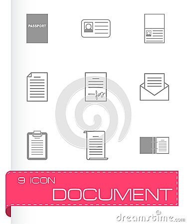 Vector black document icons set Vector Illustration