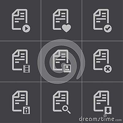 Vector black documents icons set Vector Illustration