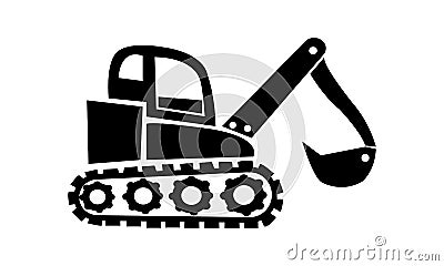 Vector black Excavator icon on white background Vector Illustration