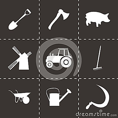 Vector black farming icons set Vector Illustration