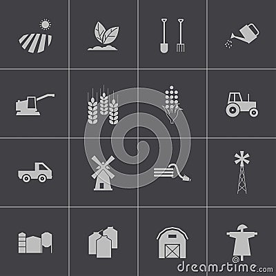 Vector black farming icons set Vector Illustration