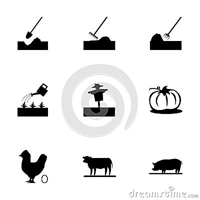 Vector black farming icons set Vector Illustration