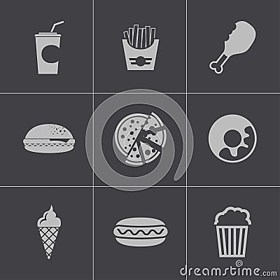 Vector black fast food icons set Vector Illustration