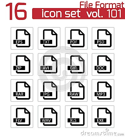 Vector black file format icons Stock Photo