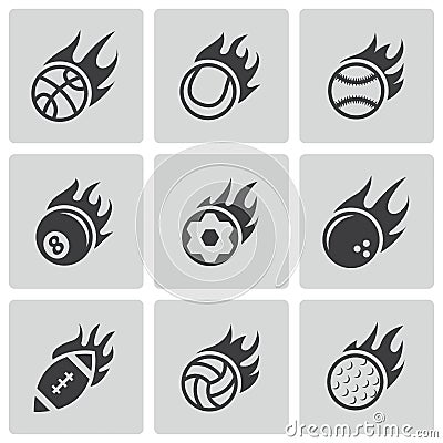 Vector black fire sport balls icons set Vector Illustration