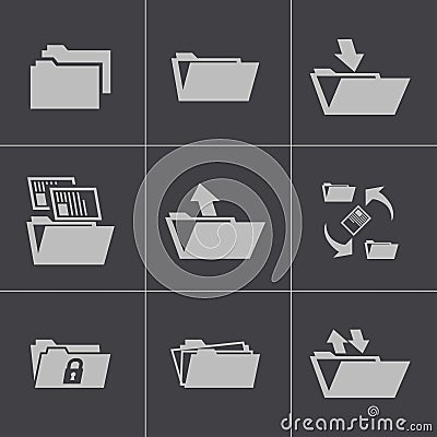 Vector black folder icons set Vector Illustration