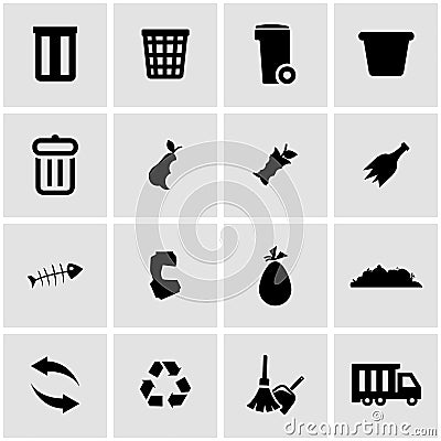 Vector black garbage icon set Vector Illustration