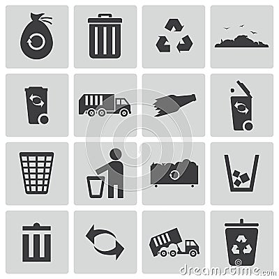 Vector black garbage icons Stock Photo