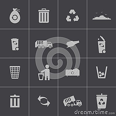 Vector black garbage icons set Vector Illustration