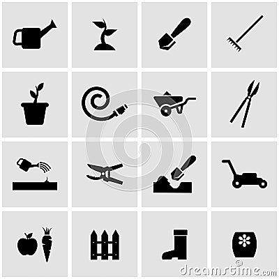 Vector black gardening icon set Vector Illustration