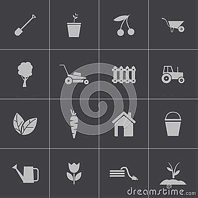 Vector black gardening icons set Vector Illustration