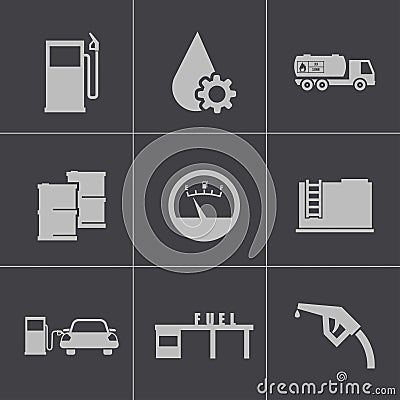 Vector black gas station icons set Vector Illustration