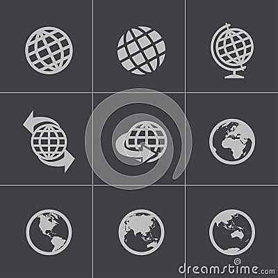 Vector black globe icons set Vector Illustration