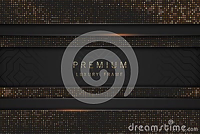 Vector black and gold abstract headline luxury frame. Sparkling sequins on black background Vector Illustration