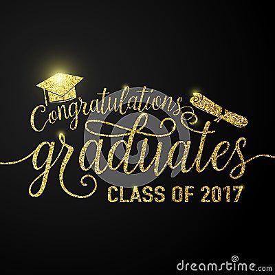 Vector on black graduations background congratulations graduates 2017 class Vector Illustration