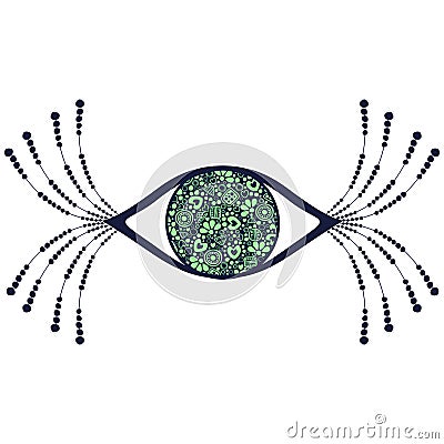 Vector black and green ornamental decorative illustration of human eye with eyelashes Vector Illustration