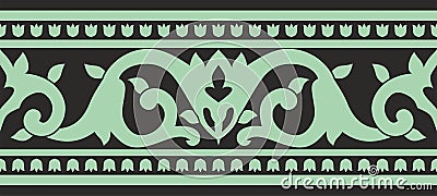 Vector black and green seamless turkish ornament. Vector Illustration