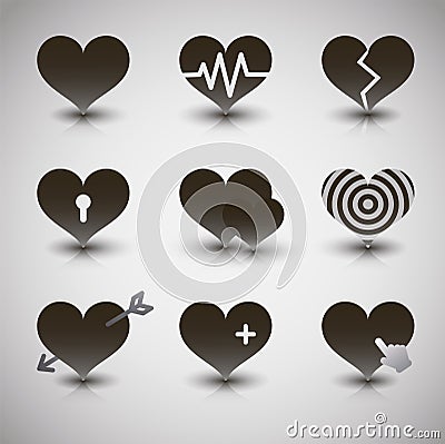 Vector black hearts icons set Vector Illustration