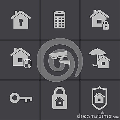 Vector black home security icons set Vector Illustration