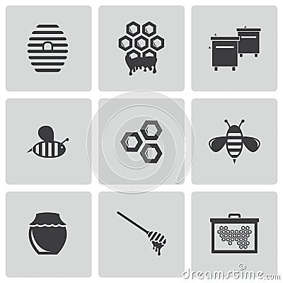 Vector black honey icons set Vector Illustration