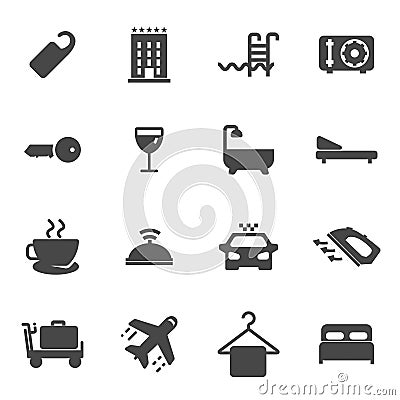 Vector black hotel icons set Stock Photo