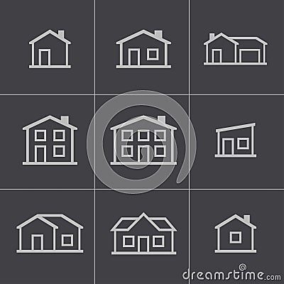 Vector black houses icons set Vector Illustration