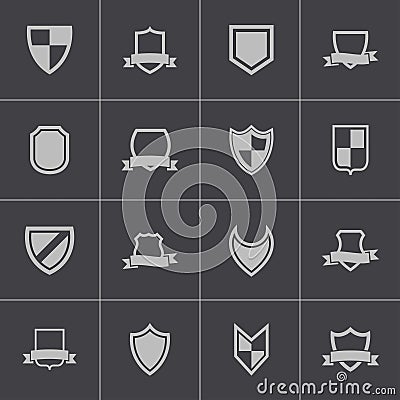 Vector black icon shield icons set Stock Photo