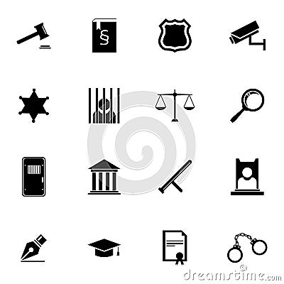 Vector black justice icons set Vector Illustration