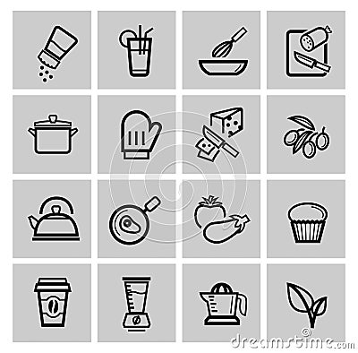 Vector black kitchen icons set Vector Illustration