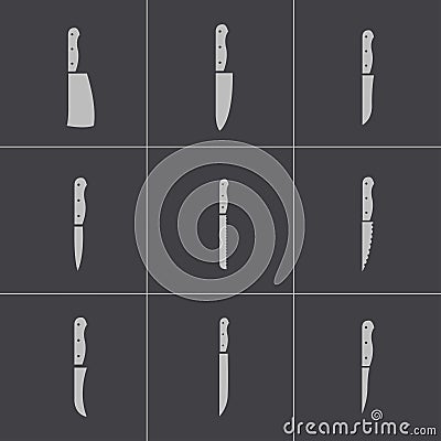 Vector black kitchen knife icons set Vector Illustration