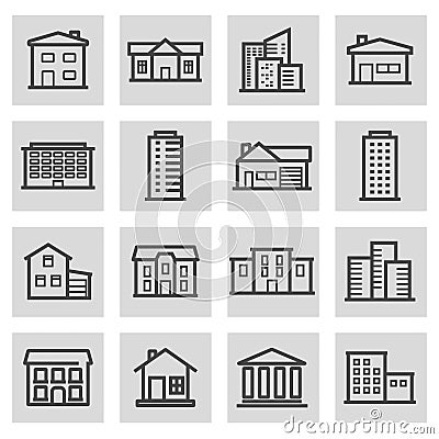 Vector black line building icons set Stock Photo