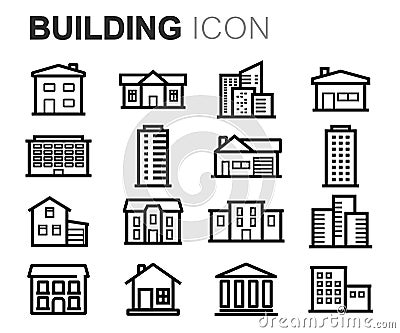 Vector black line building icons set Stock Photo