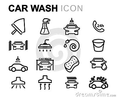 Vector black line car wash icons set Stock Photo