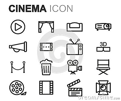 Vector black line cinema icons set Stock Photo