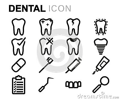 Vector black line dental icons set Stock Photo