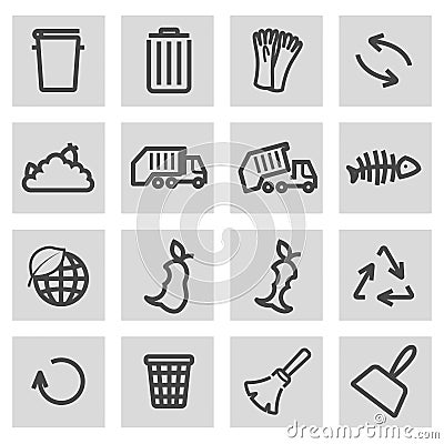 Vector black line garbage icons set Stock Photo