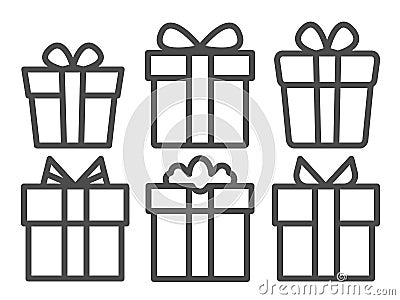 Vector black line Gifts icons set. Gifts isolated white background Stock Photo